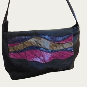 Vintage Bakana Brazil Butter Soft Leather Bag Snakekin Trim EUC